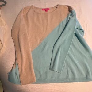 Lilly Pulitzer Napa Cashmere sweater. Sea salt blue color block. Preowned